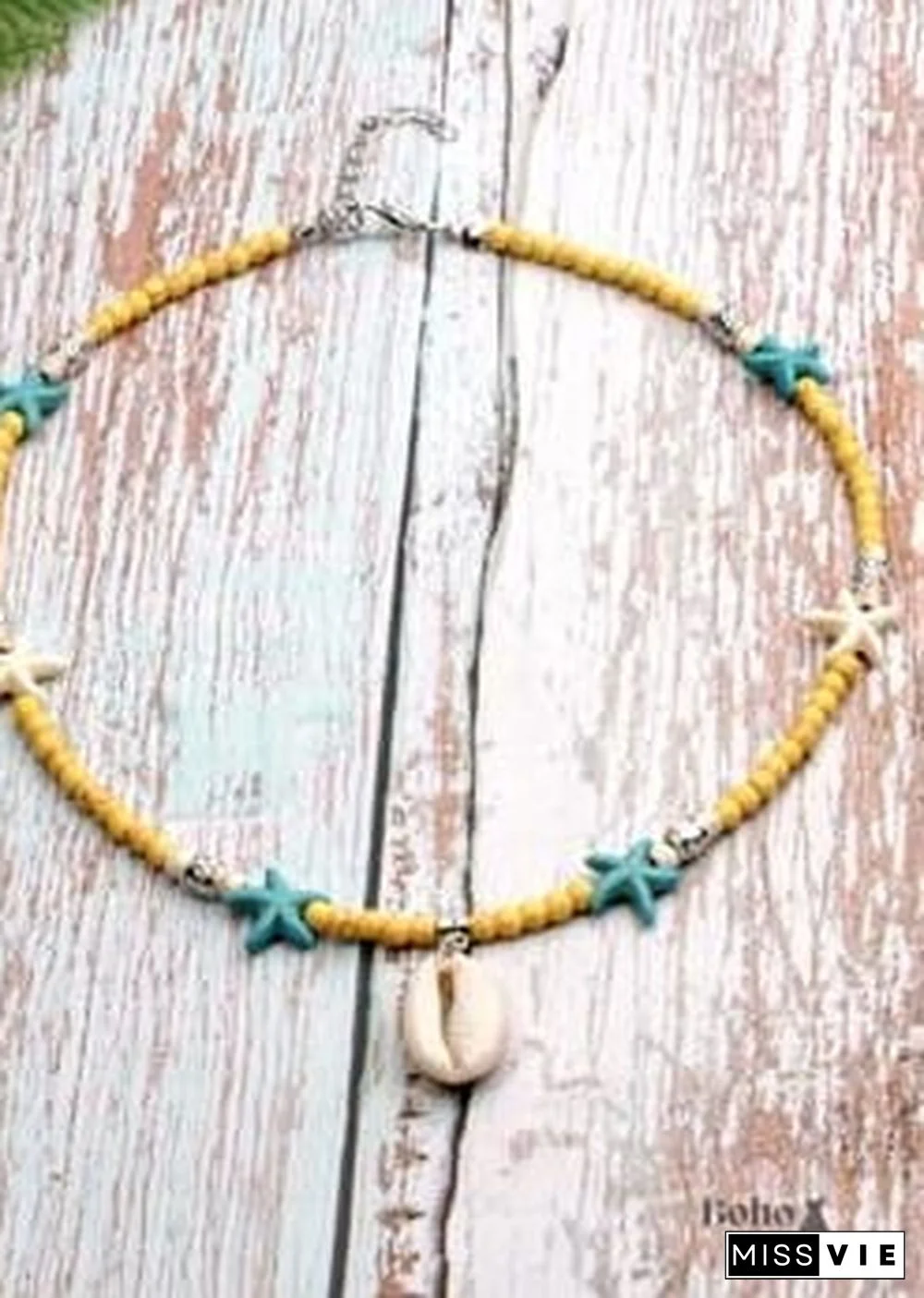 Boho Necklace, Hippie Blue Shell & Starfish