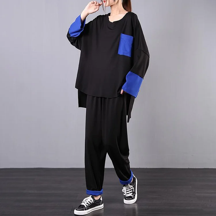 Spring loose large size black fight blue was thin casual suit