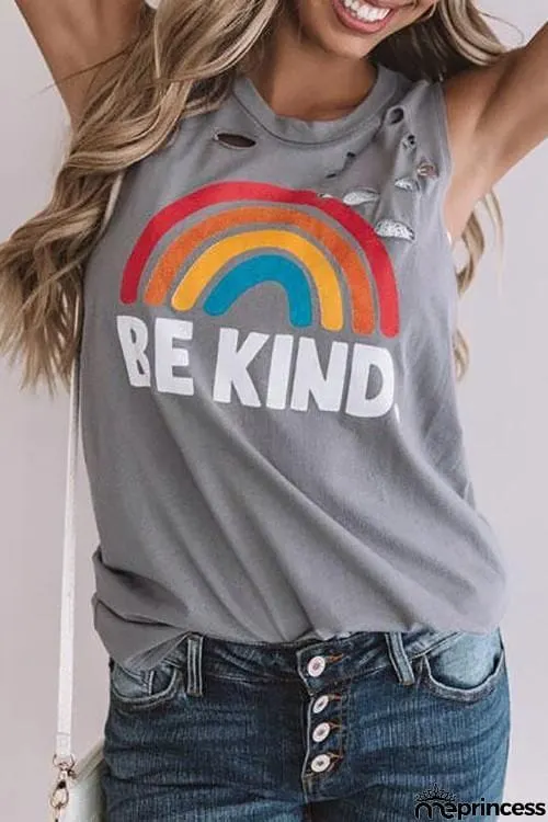 Be Kind Rainbow Ripped Tank Top