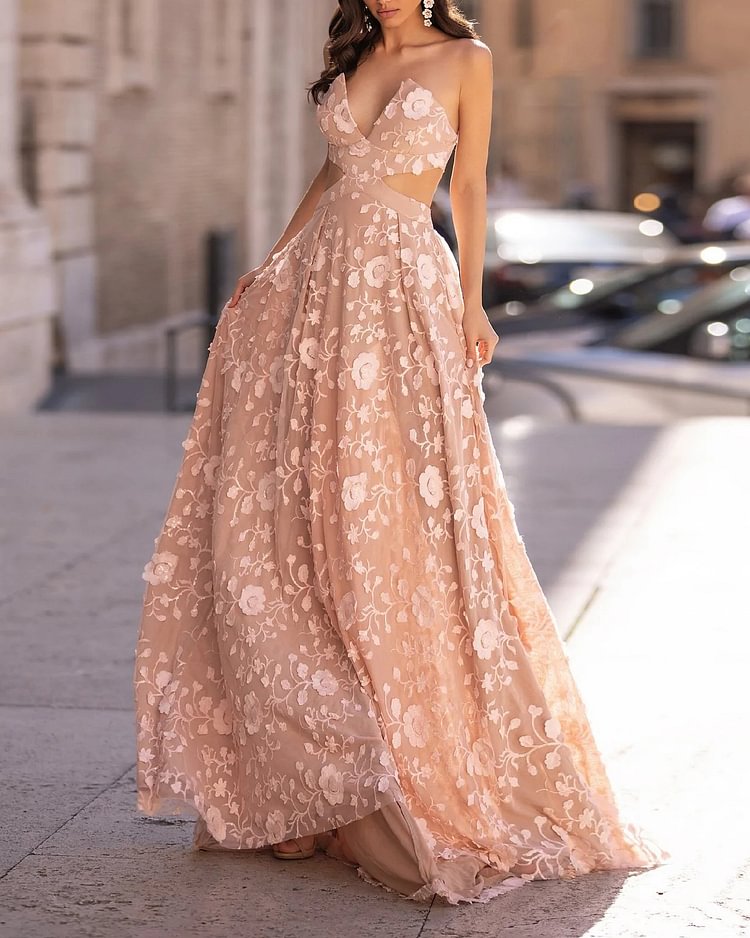 Elegant Pink Floral Bandeau Dress