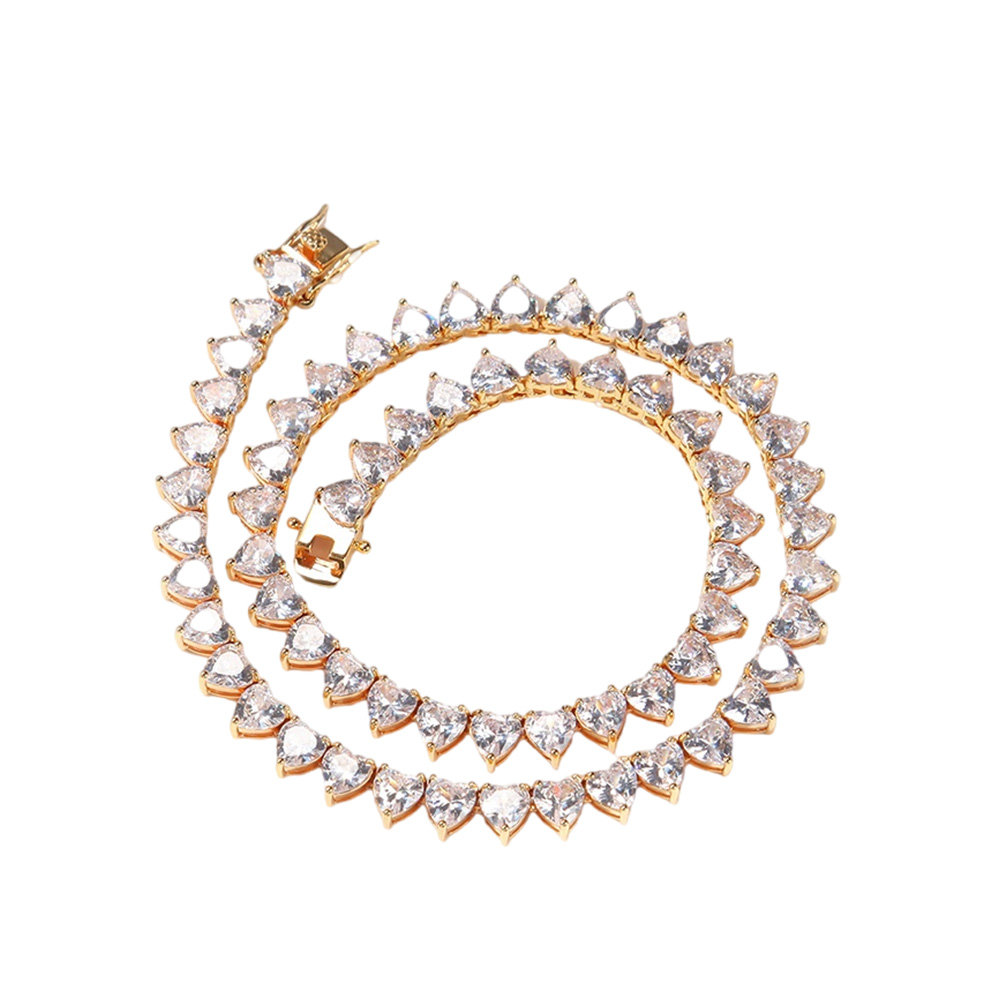 7MM Gold/Silver/Pink Heart Shaped Zirconia Bling Tennis Chains 