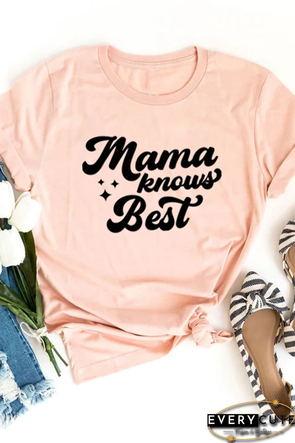 Pink Mama Knows Best Letter Print Short Sleeve T Shirt