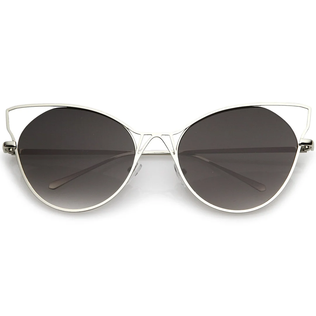 Women's Open Metal Slim Temple Neutral Colored Flat Lens Oversize Cat Eye glasses 60mm