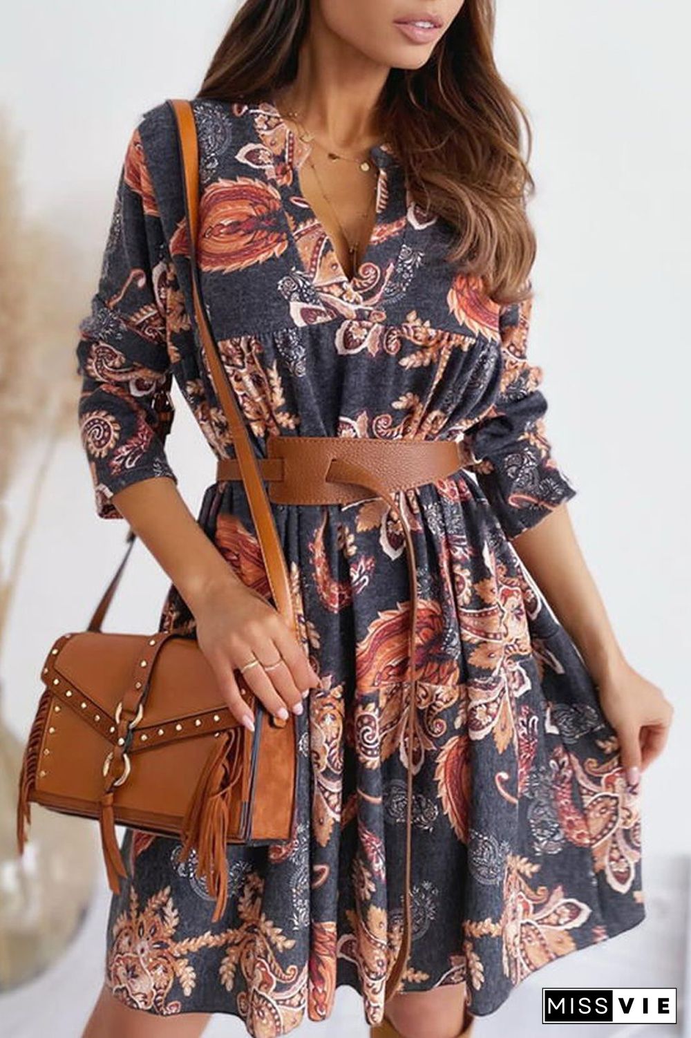 Digital Printed Half Sleeve Dress(Without Belt)