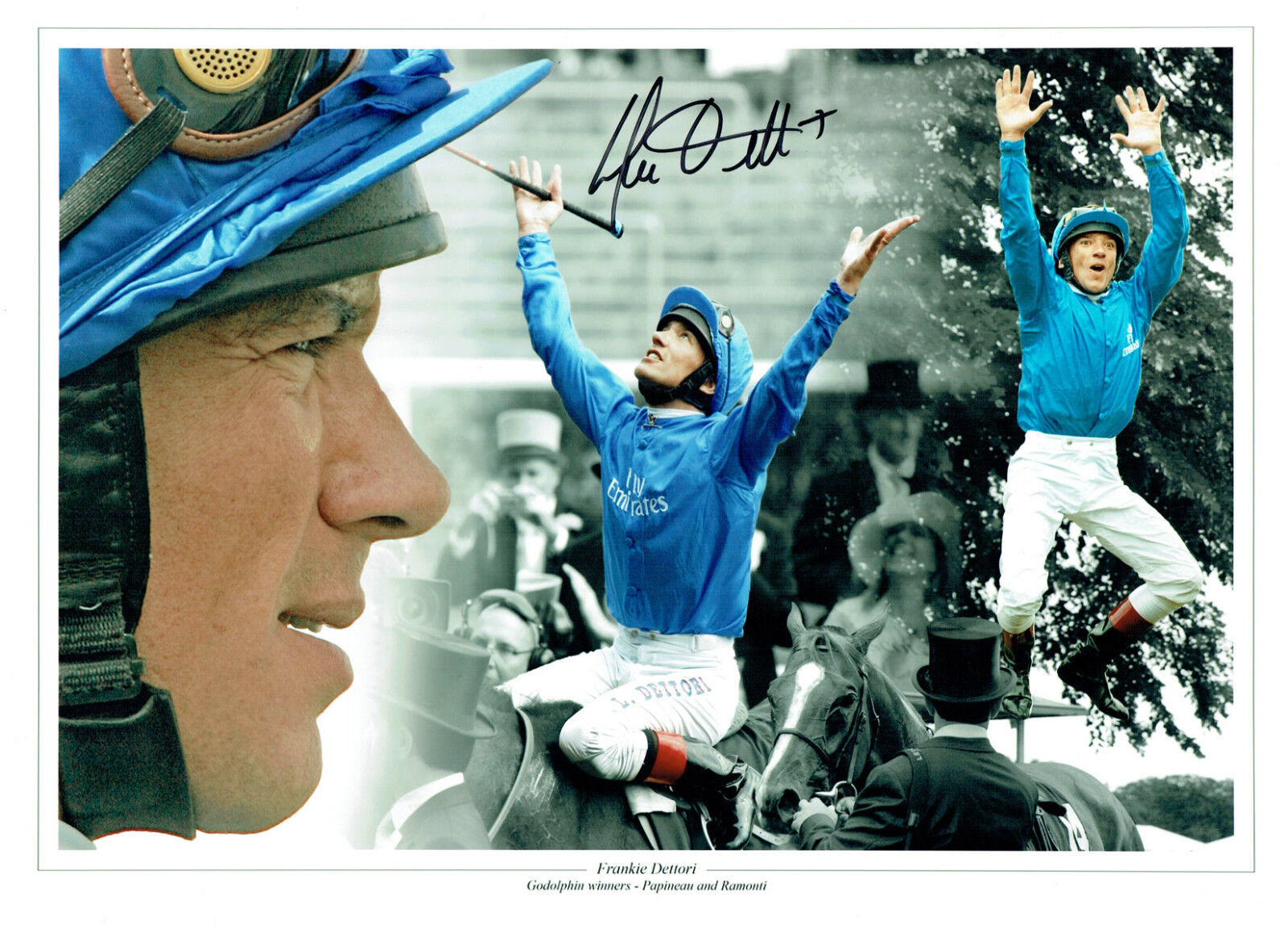 Frankie DETTORI Signed Autograph Champion Jockey RARE 16x12 Montage Photo Poster painting AFTAL