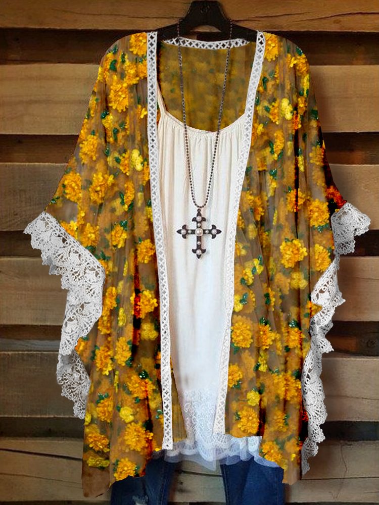Oversized Casual Printed Kimono P178346124