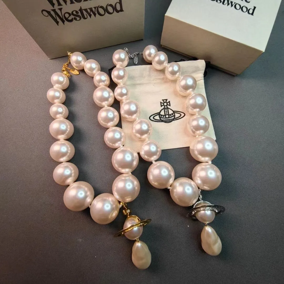 Vivienne Westwood Large Teardrop  Pendant Pearl Necklace