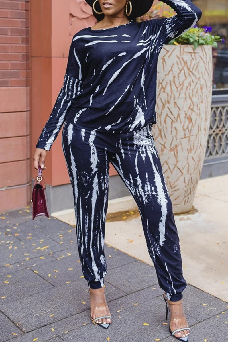 Fashion Casual Print Basic O Neck Long Sleeve Two Pieces