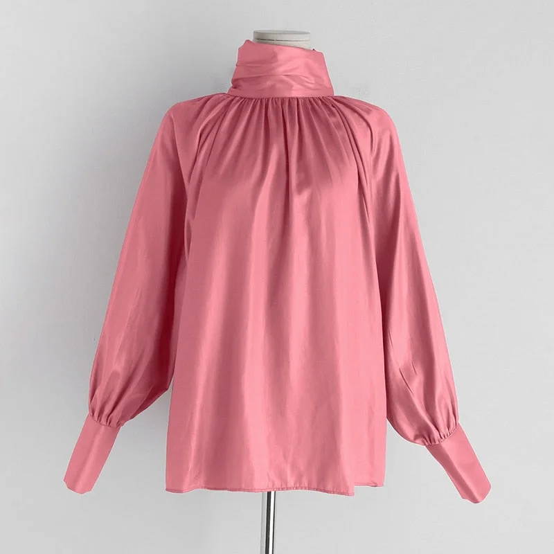 Women's Formal Satin Blouses 2022 ZANZEA Fashion OL Puff Sleeve Pleated Tops Shirts Oversized Casual Solid Loose Blusa Femininas