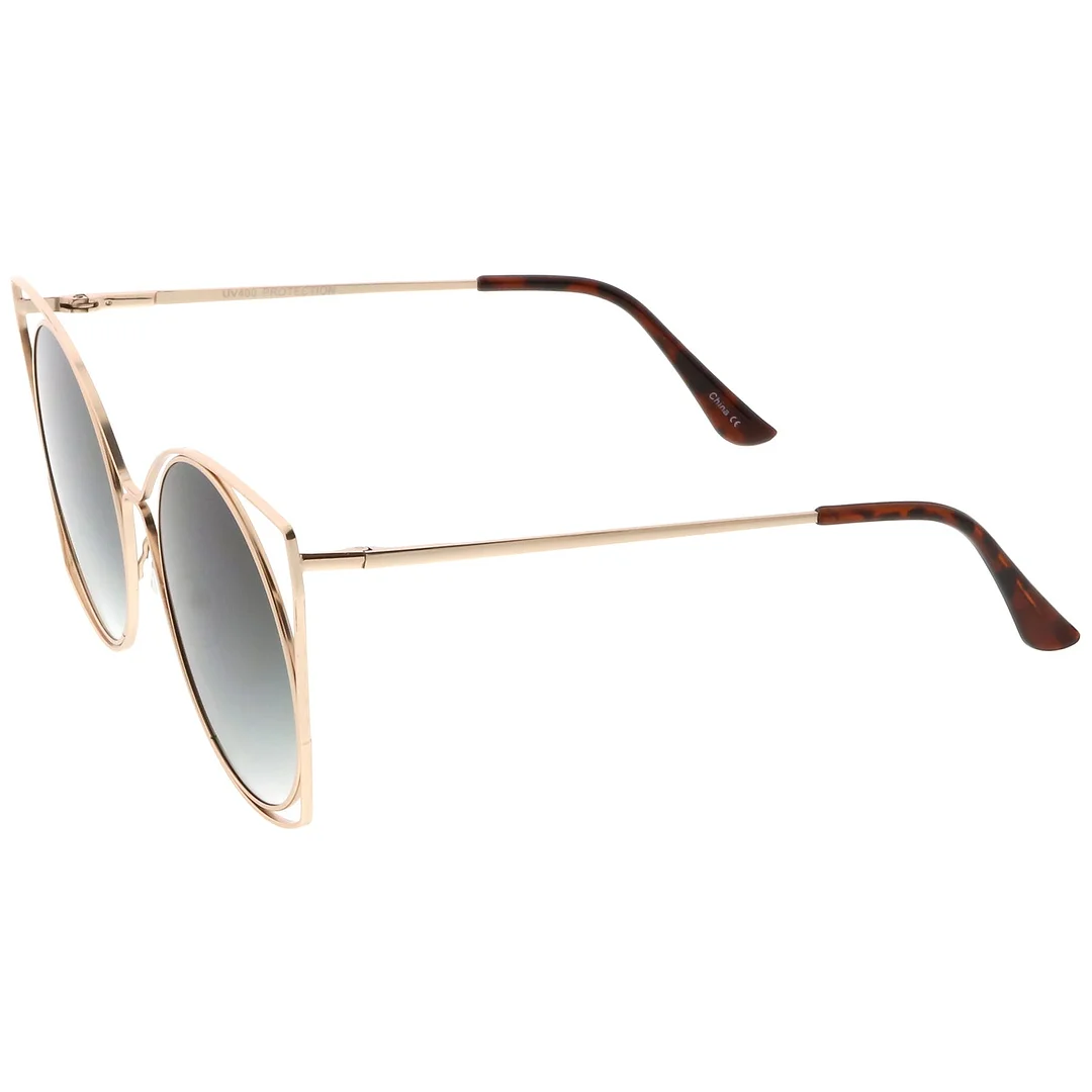 Oversize Open Metal Cat Eye glasses With Ultra Flat Lens Slim Arms 51mm