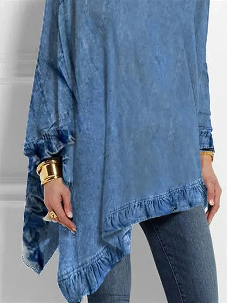 Women's Long Sleeve Turtle Neck Solid Color Tassels Top