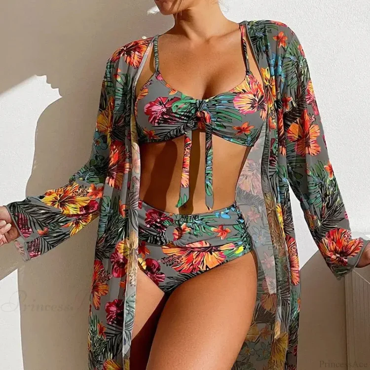 Floral Mesh Blouse Bra Two Piece Set