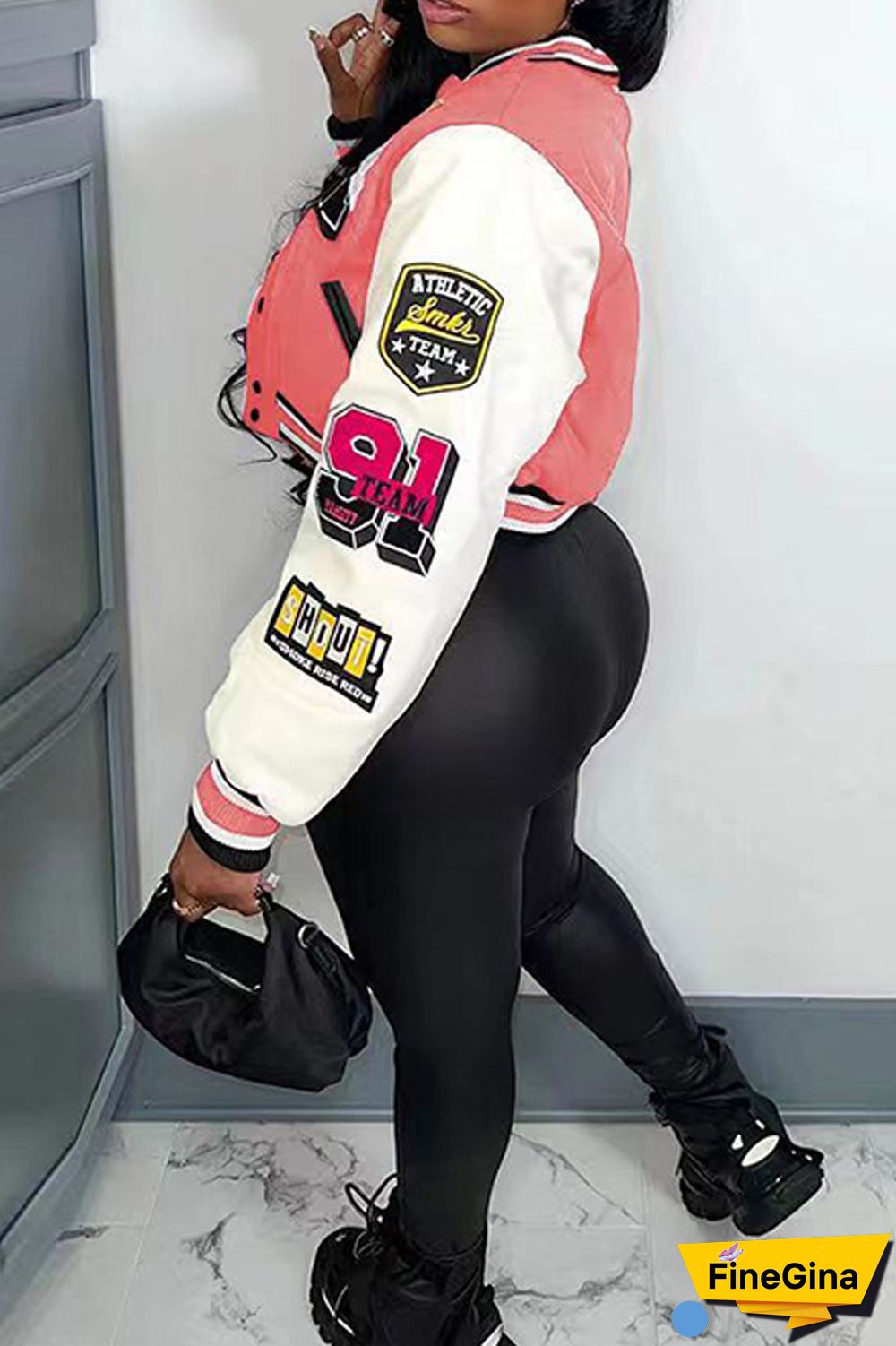 Red Casual Print Patchwork O Neck Outerwear