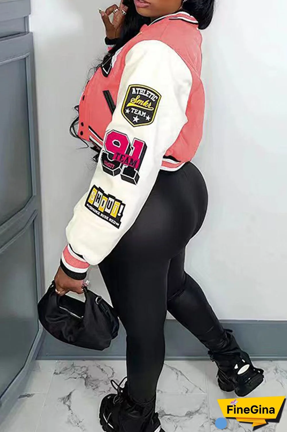 Red Casual Print Patchwork O Neck Outerwear