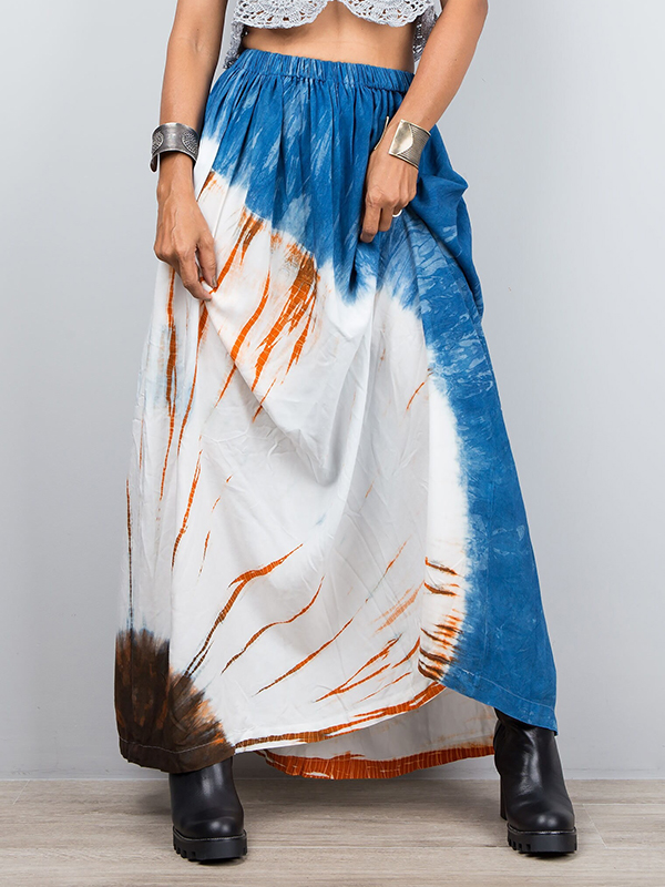 Color Matching Tie-dyed Pleated Elastic Waist Skirts
