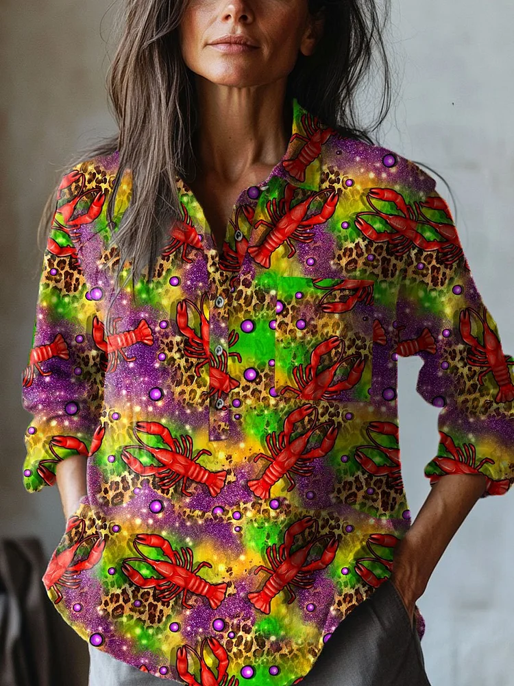 Women's   Mardi Gras  Art Print Casual Cotton And Linen Shirt