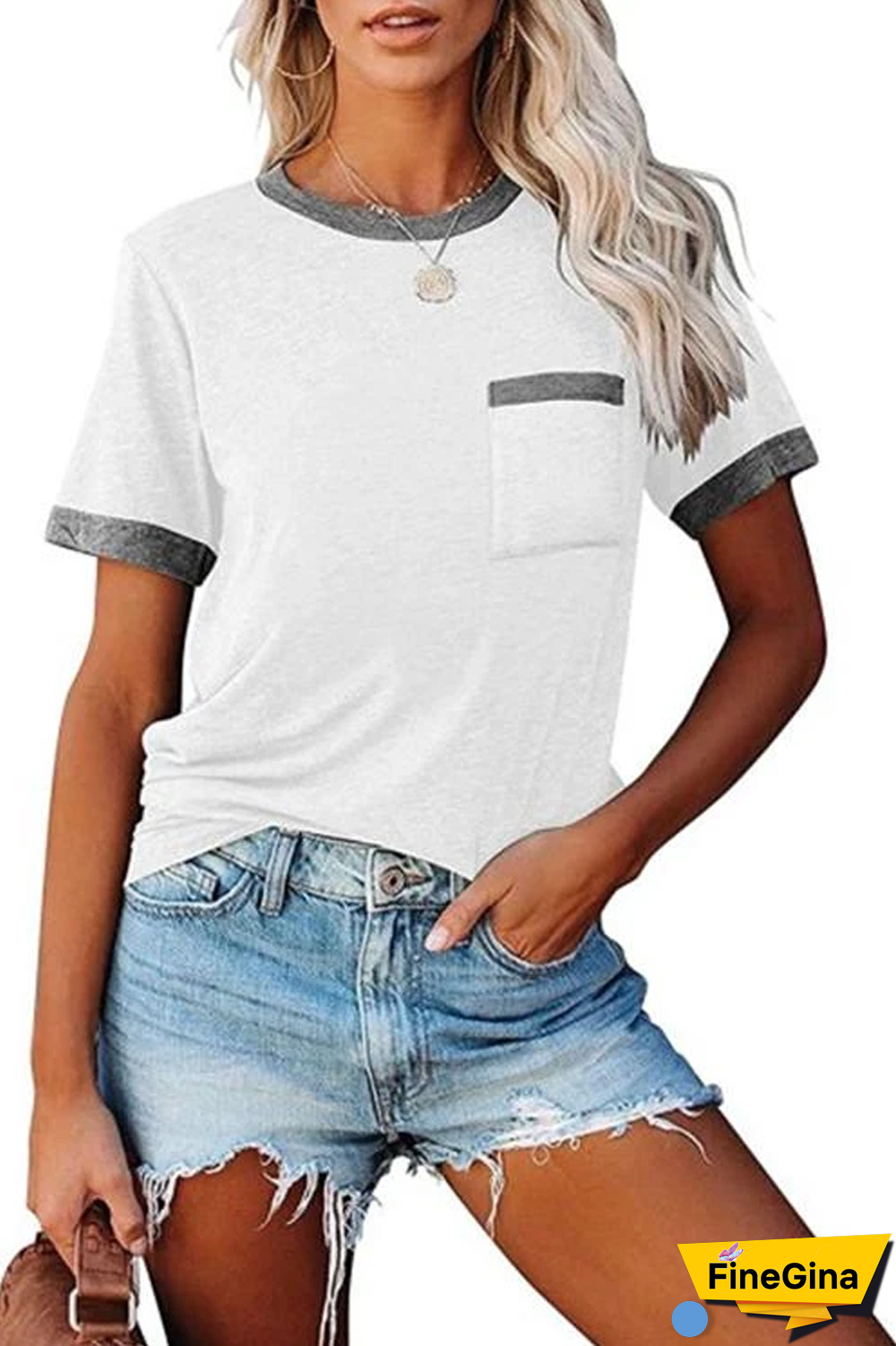KarliDress Contrast Pocket Short Sleeve T-Shirt P12482