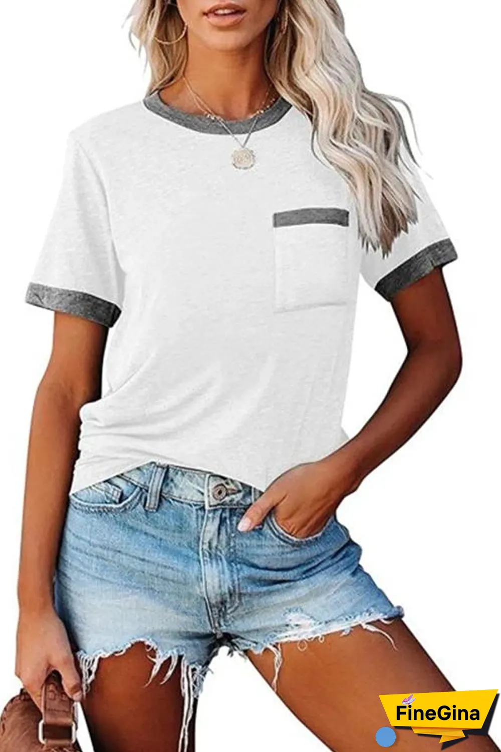 KarliDress Contrast Pocket Short Sleeve T-Shirt P12482