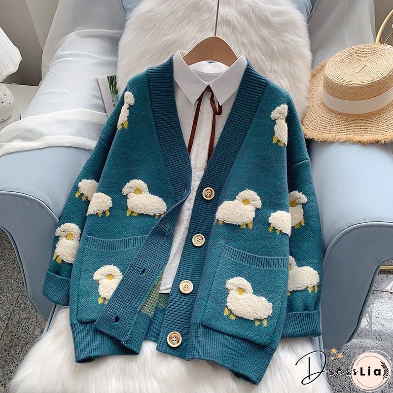 Christmas Gift HSA Women Winter Knit Sweater Coat Neck Sheep Cardigans Sweaters Warm
