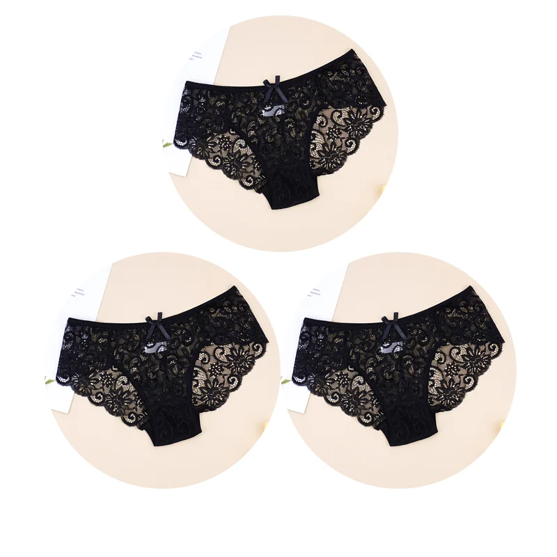 Billionm Sexy Women Lace Panties Underwear Breathable Briefs Transparent Floral Bow Soft Comfort Lingerie Size S M L XL