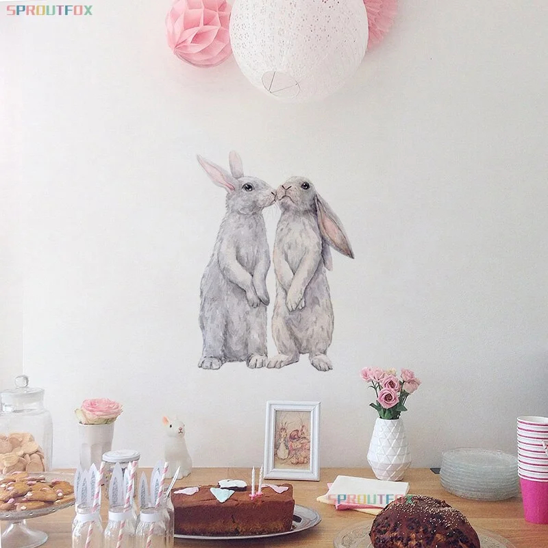 Kissing Rabbits Kitchen Refrigerator Stickers On The Wall Vinyl Decorative For Home Decor Living Room Bathroom Wallpaper