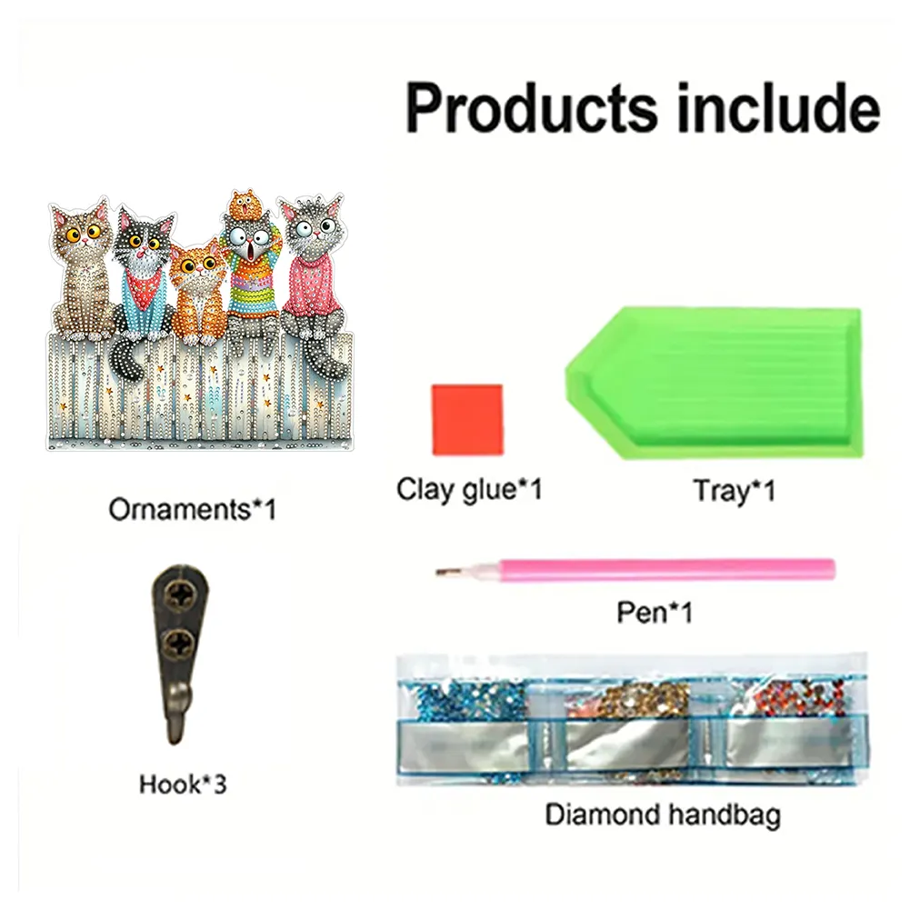 DIY Wooden Cat Diamond Art Hanging Hook Rail Diamond Painting Art Craft Wall Hooks