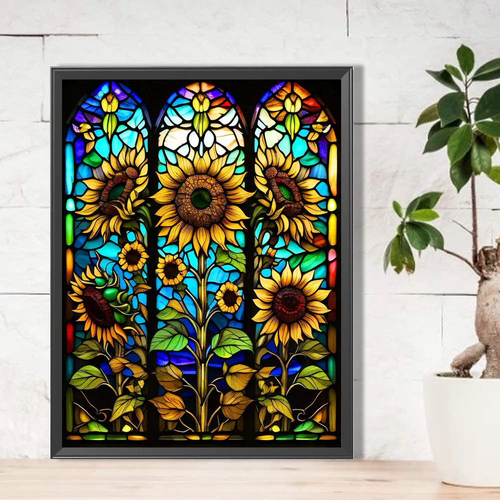 Diamond Painting - Full Round Drill - Stained Glass Sunflower(40*50cm)