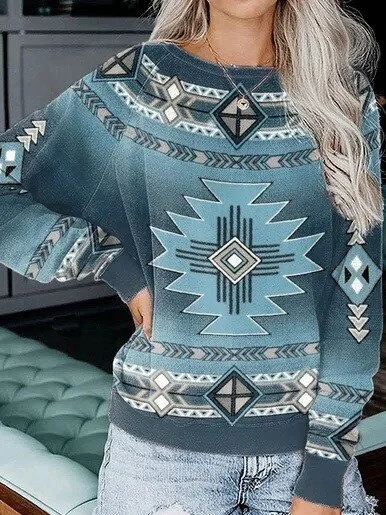 Women's Western Aztec Printed Sweatshirt