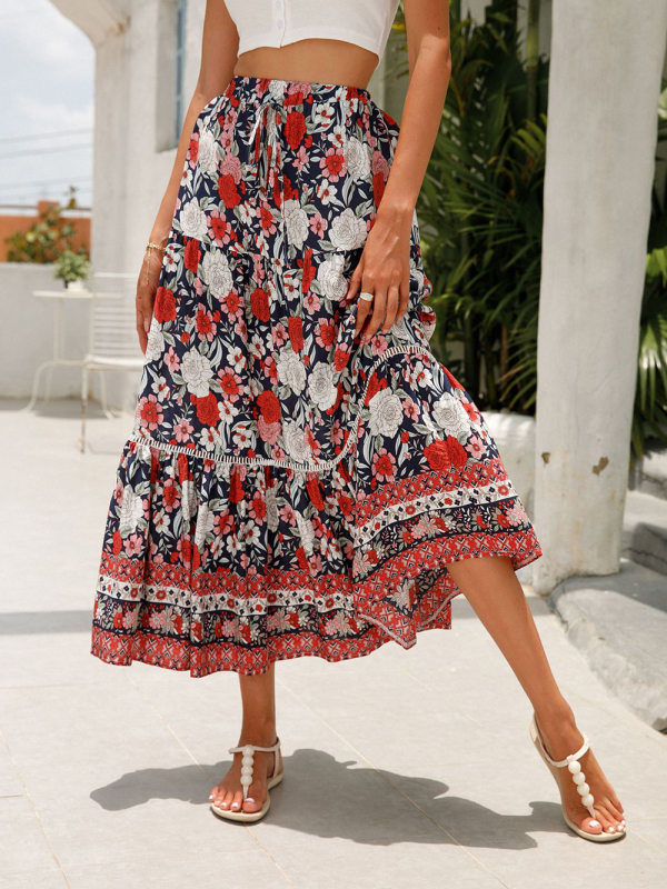 Mature Women Maxi Cotton Bohemian Beach Resort Skirt