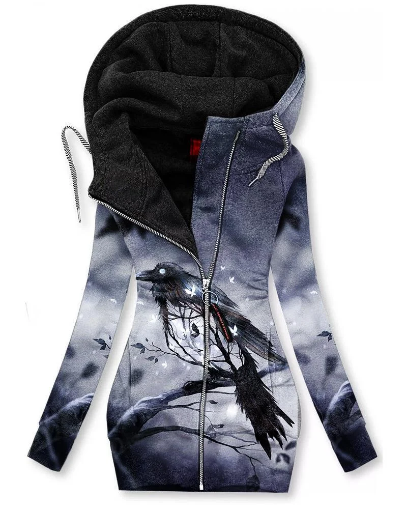 Women's Vintage Bird Print Hoodie