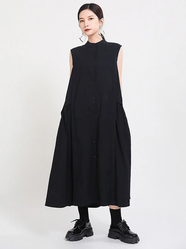 Original Solid Sleeveless Stand Collar Shirt Dress