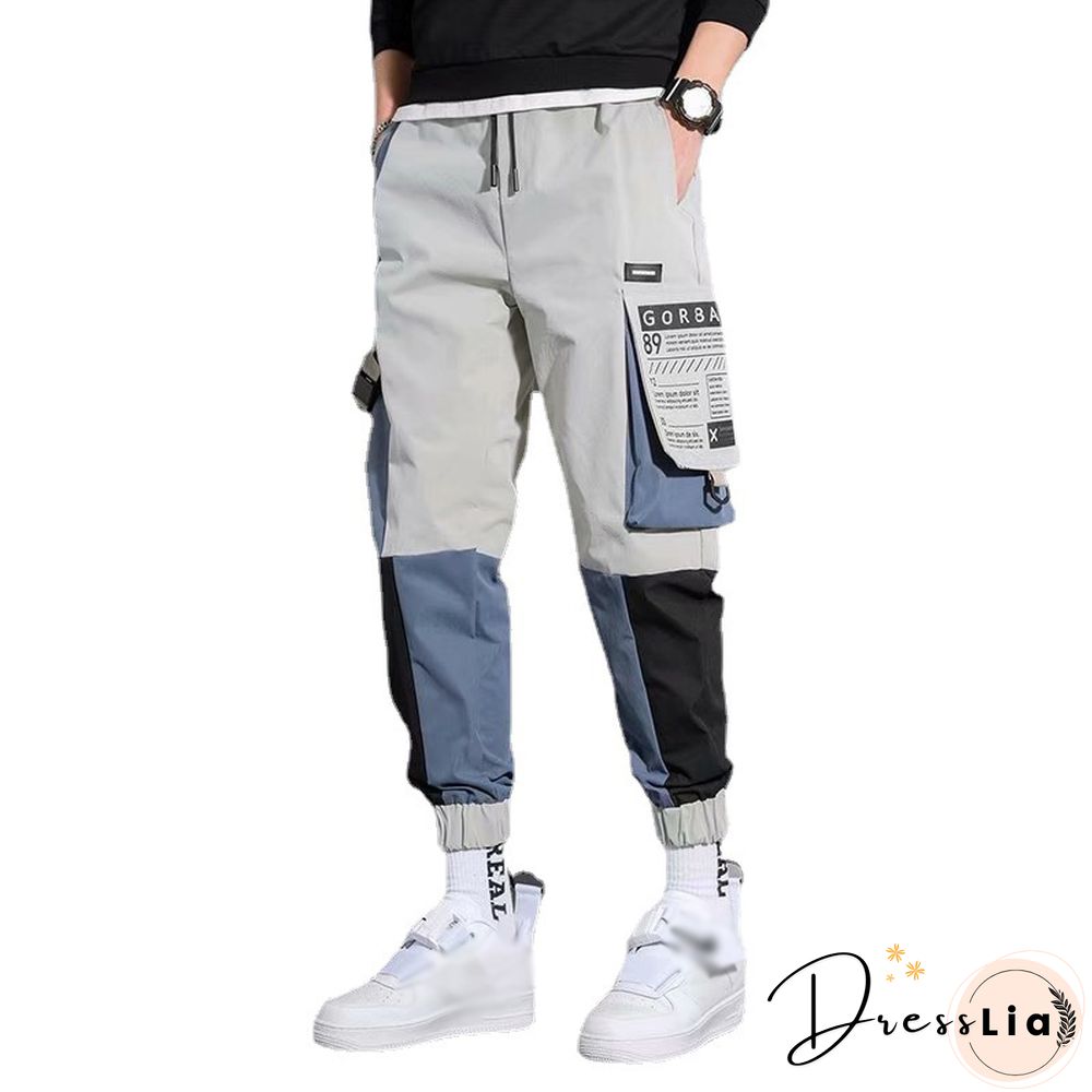 Contrasting Color Casual Functional Pants