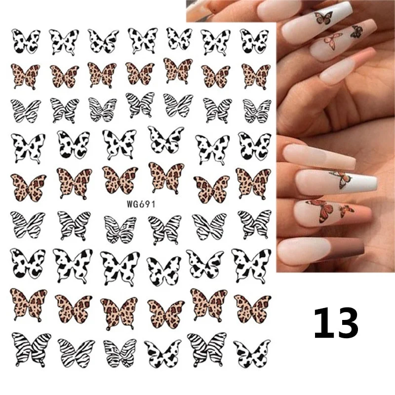Black 3D Leopard Nail Stickers White Milk Cow Nail Design Snake Prints Sliders Animal Skins Foils Zebra Pattern Manicures Decor-Nail Inspo