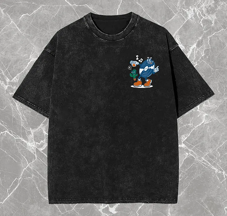 Tequila & Techno Printed Vintage Washed T-shirt（Double-sided Print）