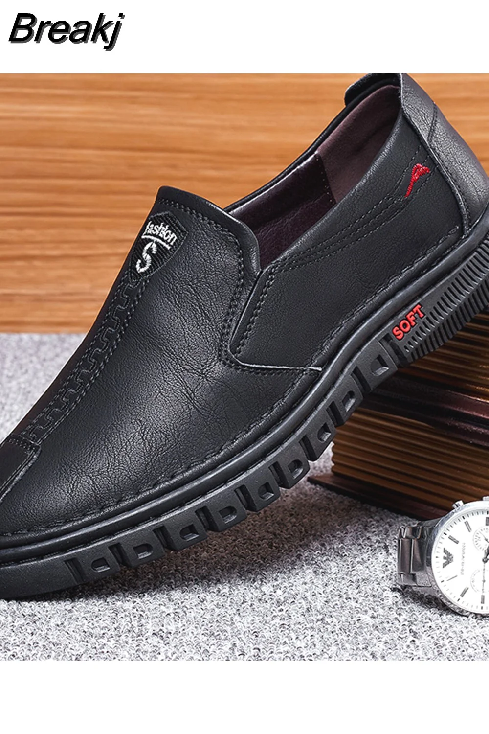 Breakj Men's Genuine Leather Shoes Summer Breathable Slip on Business Casual Flats Loafers for Men Classic Moccasins Driving Shoes 2023