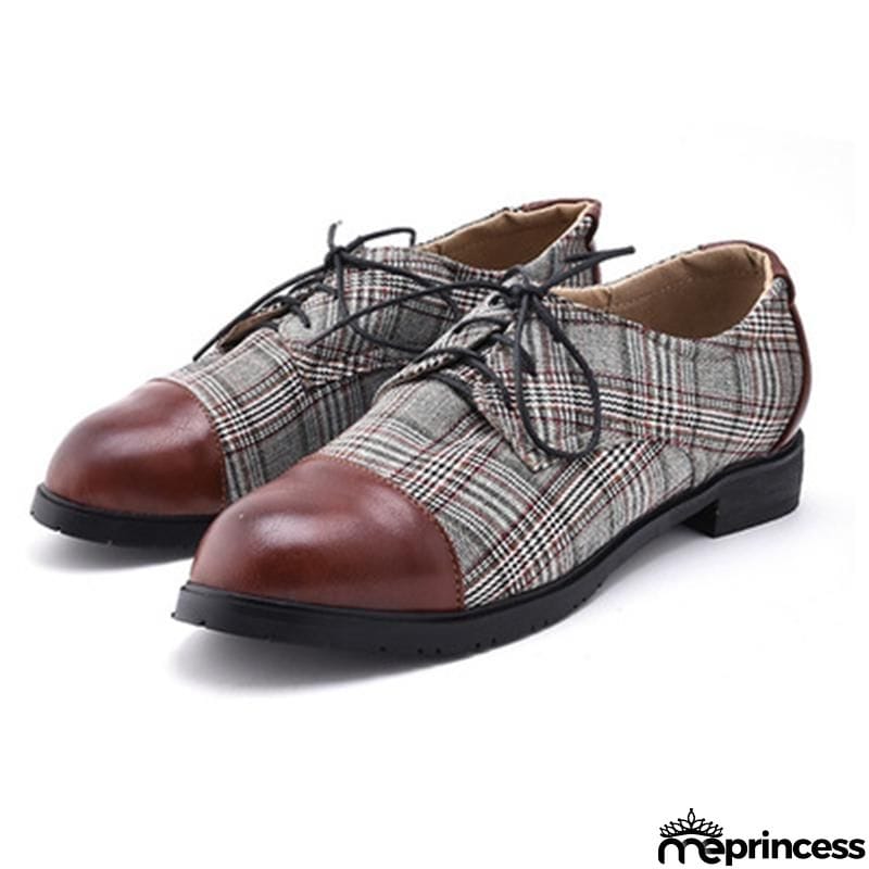 Men's Classic Plaid Patchwork Leather Shoes