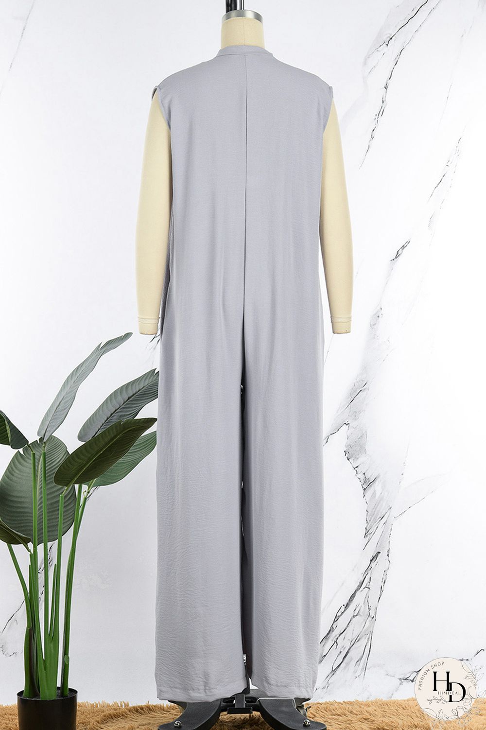Grey Casual Solid Patchwork V Neck Regular Jumpsuits