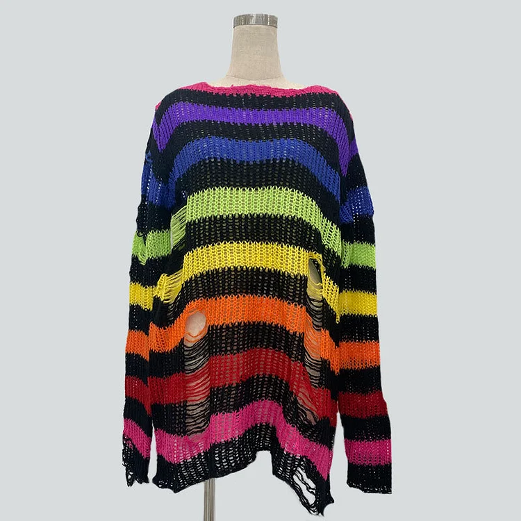 Y2K Retro Color Gradient Stripe Trendy Sweater weebmemes