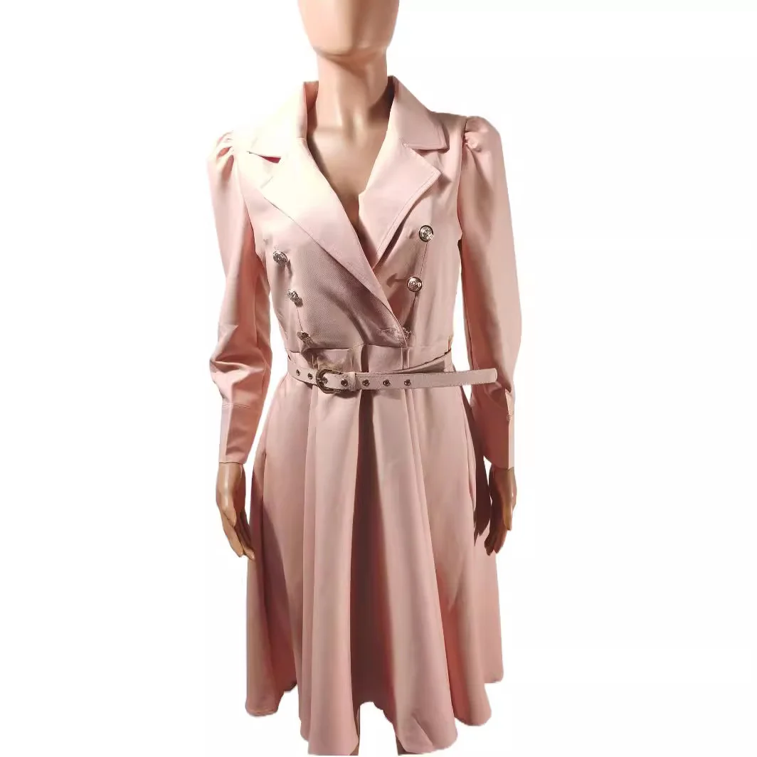 Wongn Wongn 2023 New Women's Jacket Lapel Pleated Belt Temperament Commuter Dress