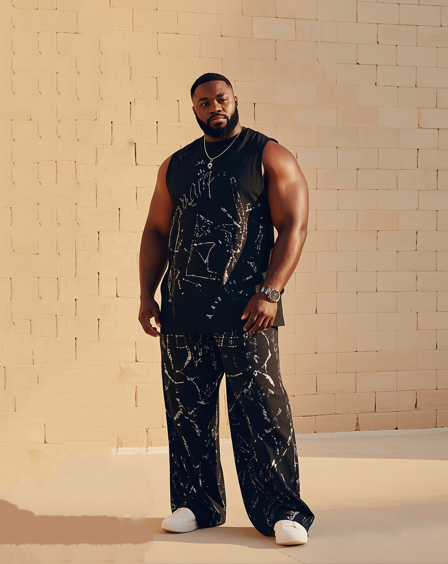 Men's Plus Size Daily Casual Irregular Line Vest Printed Trousers Suit