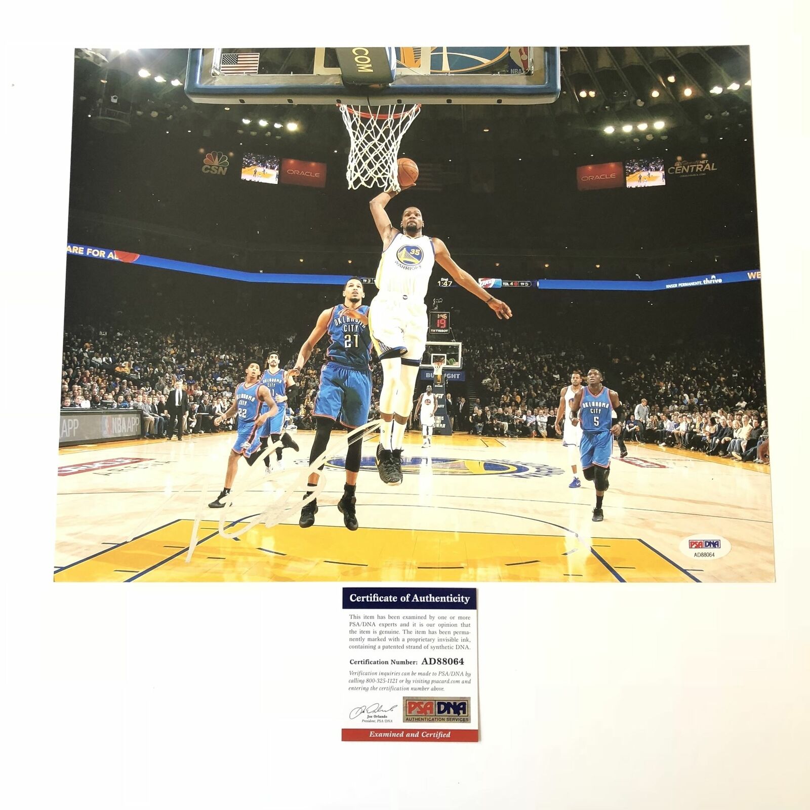 Kevin Durant signed 11x14 Photo Poster painting PSA/DNA Golden State Warriors Autographed