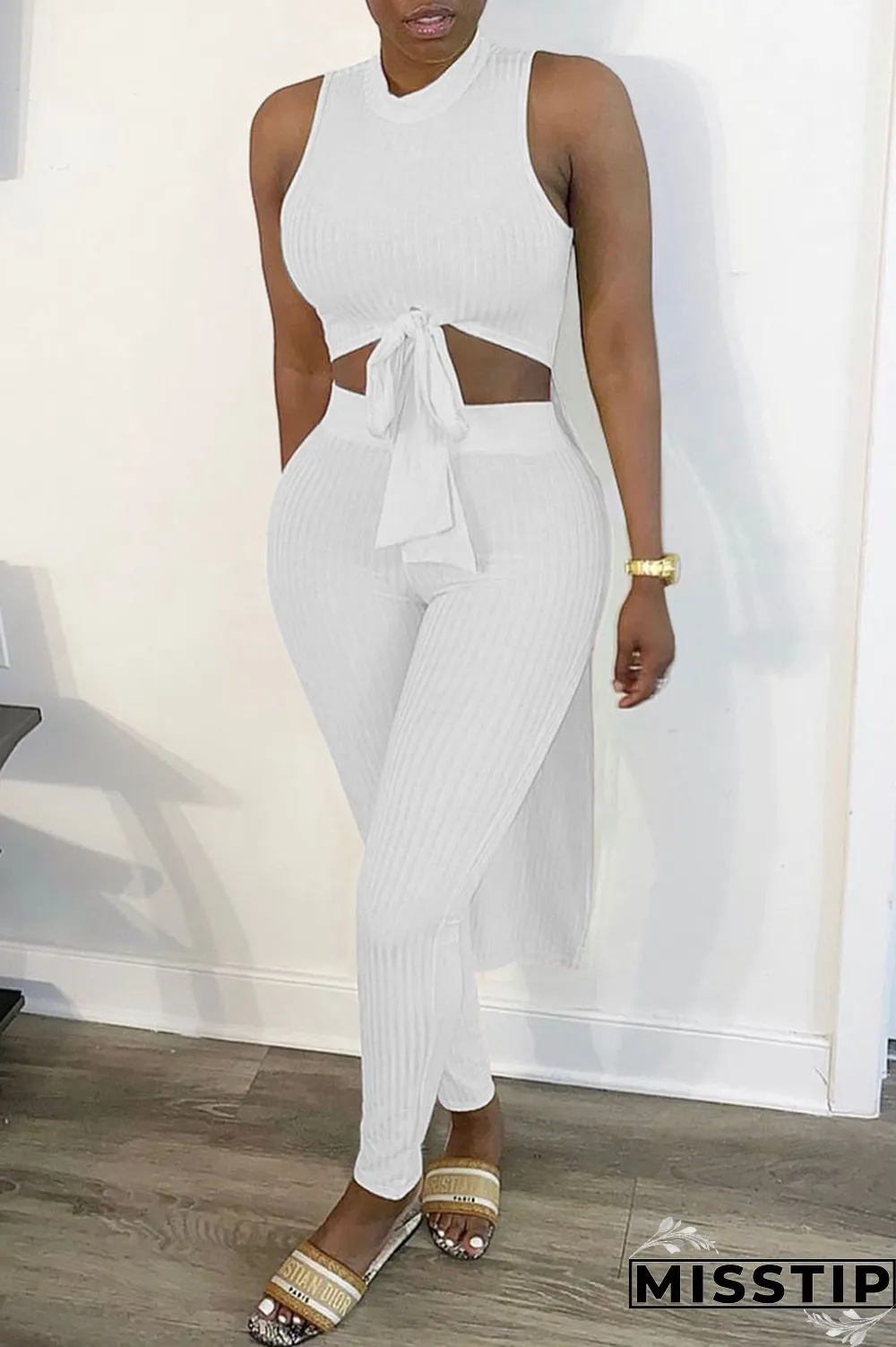Grey Sexy Solid Asymmetrical O Neck Sleeveless Two Pieces