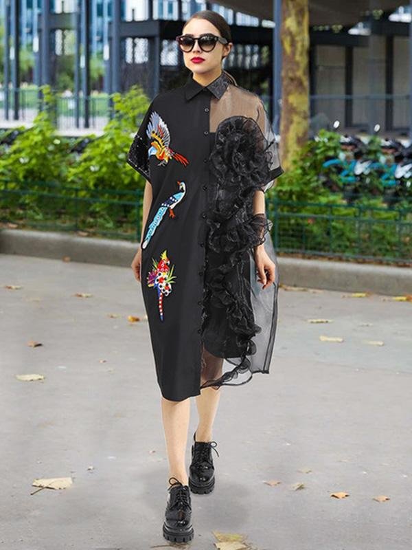 Fashion Gauze Split-joint Midi Dress