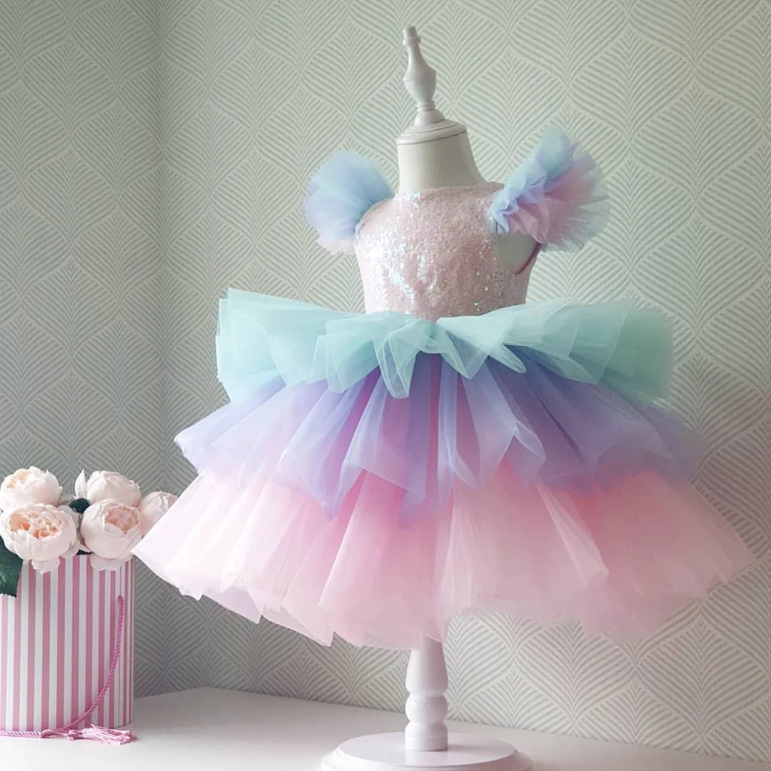 Fancy Girls Dress Birthday Party Princess Dress Lace Kids Ball Gown Elegant Dress Casual Children Tulle Dots Dress Size 4-10T