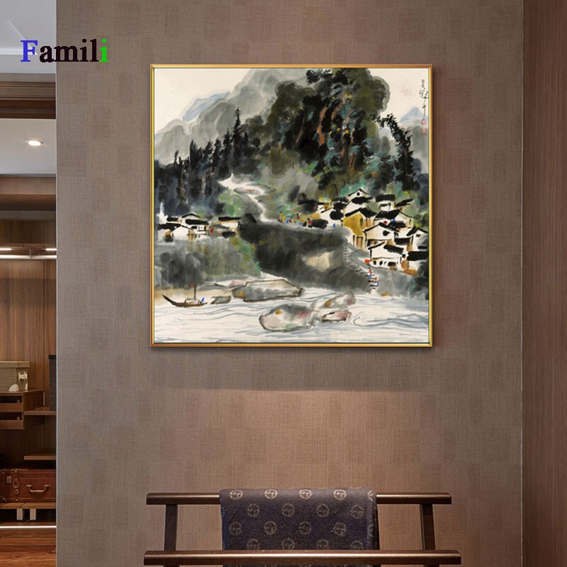 Cotton Tshirt Wu Guanzhong Bridge Modern Abstract Black White Chinese Ink Canvas Paintings Landscape Poster Prints Living Room Wall Art Gifts t -shirt Tee