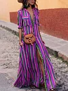 Bohemia Striped Shirt Maxi Dress