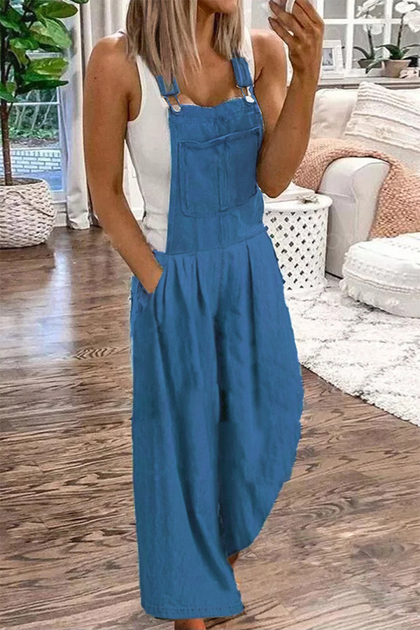 Casual Solid Pocket Fold Strapless Jumpsuits