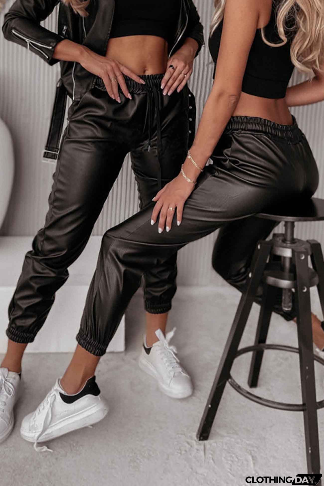 Drawstring Pocket Leather Jogger Pants