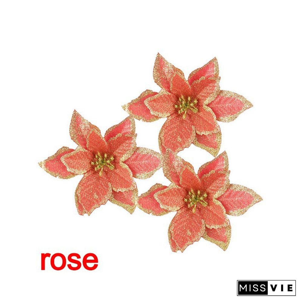 10 Pcs/Set Glitter Christmas Flower Poinsettia Christmas Tree Decorations Ornaments Christmas DIY Craft 11 Colors