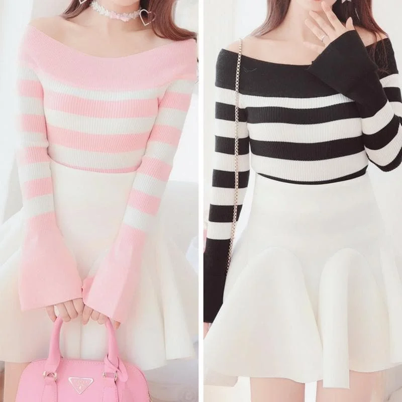 Pink/Black Sweet Off-Shoulder Sweater SP1811697